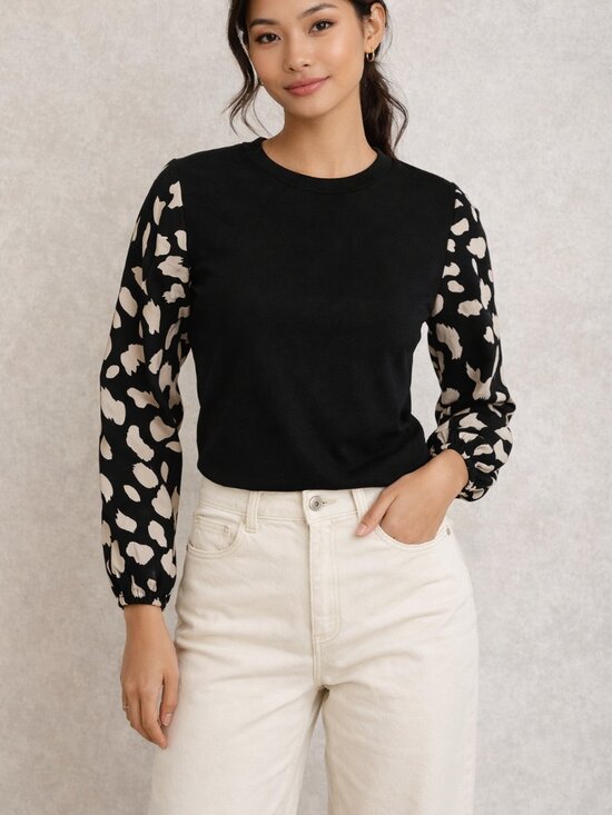 Tops - Knit top with Black and White nylon sleeves